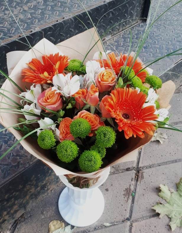 Букет цветов из: Герберы, Хризантемы, Альстромерии и Розы в Тейково