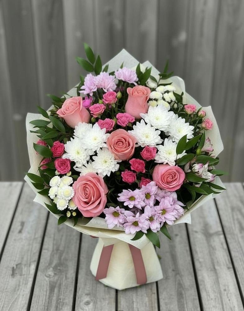Букет цветов из: Альстромерии, Гвоздики, Розы и Хризантемы в Тейково