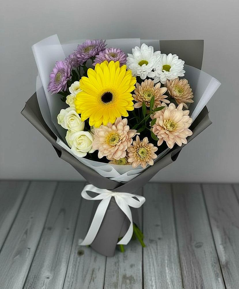 Букет цветов из: Розы, Герберы и Хризантемы в Тейково