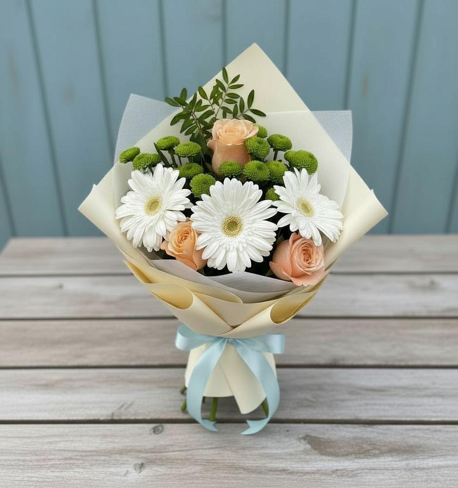 Букет цветов из: Герберы, Розы и Хризантемы в Тейково