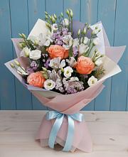 Букет цветов из:  Лизиантусы, Розы, Альстромерии и Гипсофила #REPLACE_PRED# Тейково