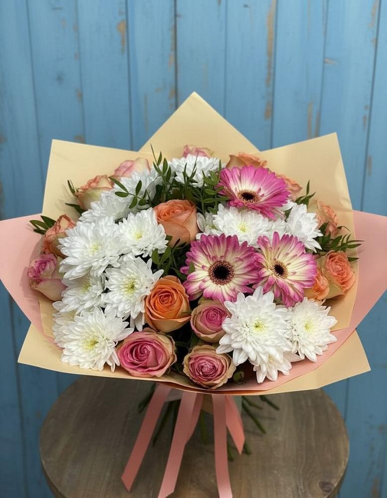 Букет цветов из: Розы, Герберы и Хризантемы в Тейково