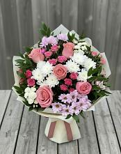 Букет цветов из:  Альстромерии, Гвоздики, Розы и Хризантемы в Тейково