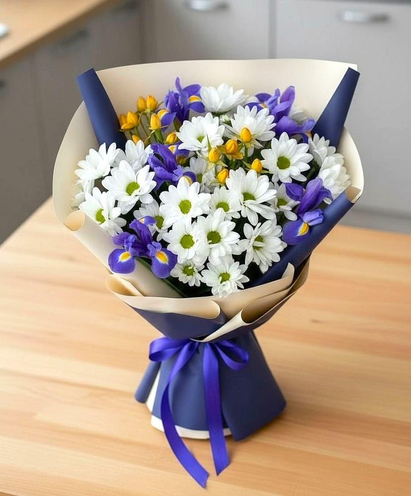 Букет цветов из: Розы, Ирисы и Хризантемы в Тейково