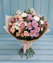 Букет цветов из:  Хризантемы, Розы и Альстромерии в Тейково
