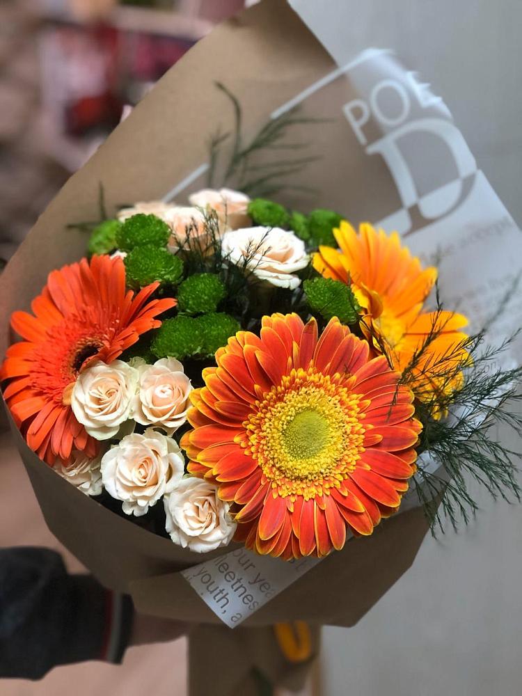 Букет цветов из: Герберы, Хризантемы и Розы в Тейково